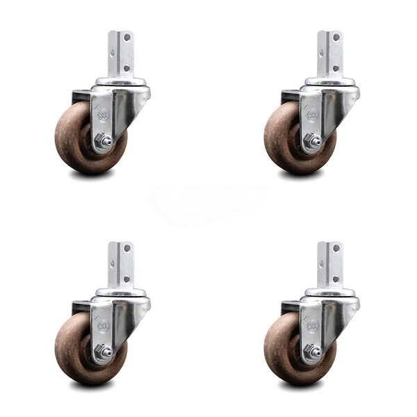 3.5 Inch High Temp Glass Filled Nylon Swivel 3/4 Inch Square Stem Caster Set SCC